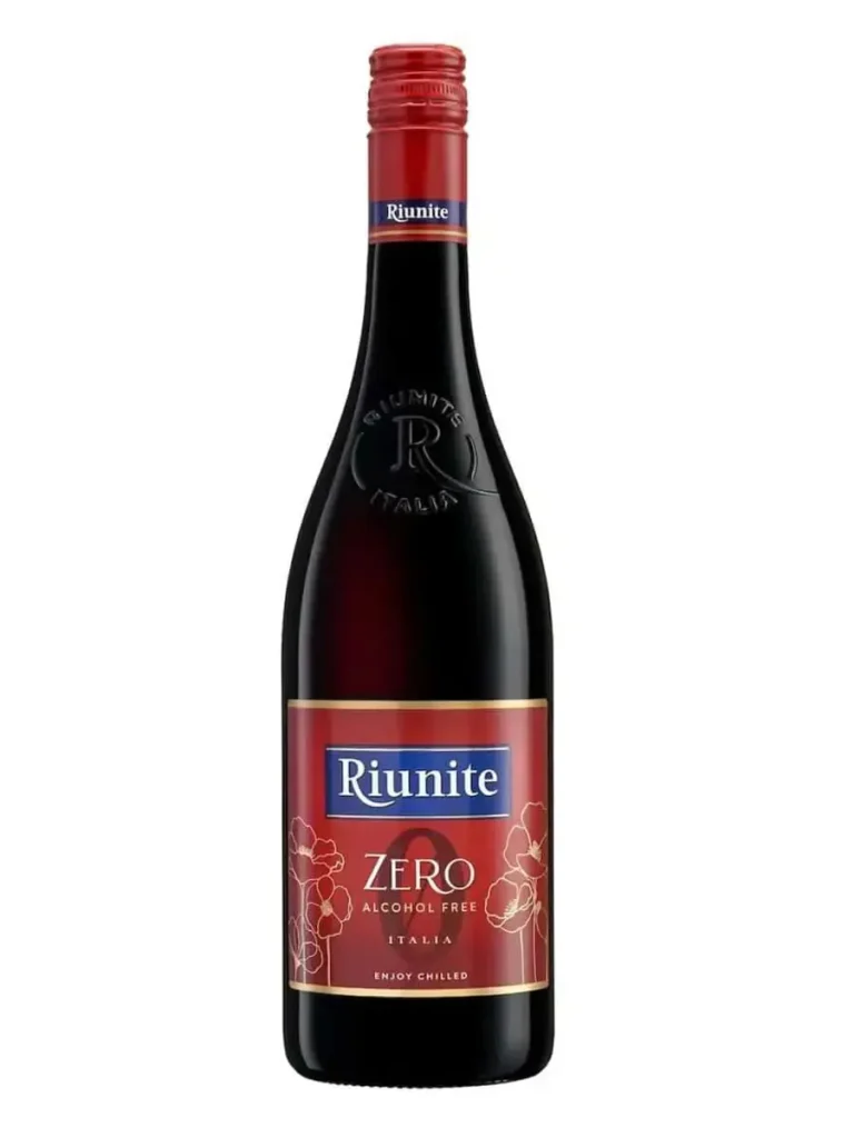 Chai Riunite Zero Alcohol Free màu đỏ đậm, nhãn đỏ