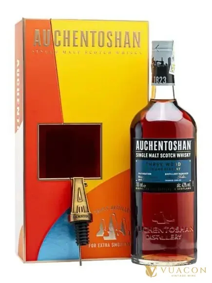 Auchentoshan Three Wood – Hộp quà Tết 2024 – single Malt Scotch, Lowland, Scotland, 700ml
