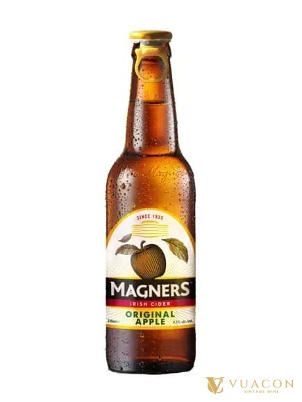 Chai cider Magners Original Apple thủy tinh nâu, nhãn hình quả táo