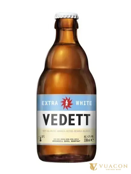 Chai bia Vedett Extra White của Bỉ nhãn trắng