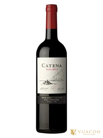 Chai Catena Malbec nhãn trắng vẽ dãy núi