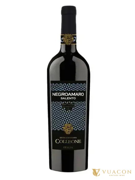 Chai vang đỏ Colleone Negroamaro Salento nhãn đen hoa văn