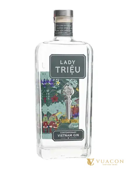 Chai gin Lady Triệu trong suốt, nhãn vẽ hình nữ tướng