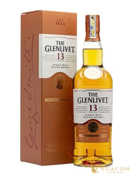 Chai Glenlivet 13 năm First Fill American Oak cạnh hộp màu cam đất