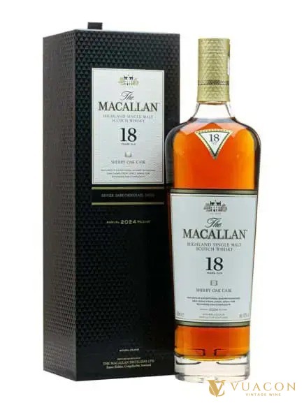 Chai Macallan 18 năm Sherry Oak đợt 2024 hộp đen