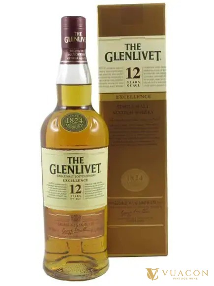 Chai Glenlivet 12 năm Excellence cạnh hộp màu nâu vàng