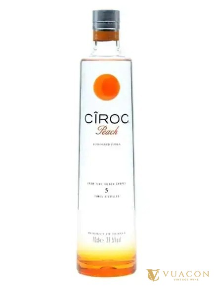 Chai Cîroc Peach thân trong, chấm tròn cam, đáy chai chuyển cam