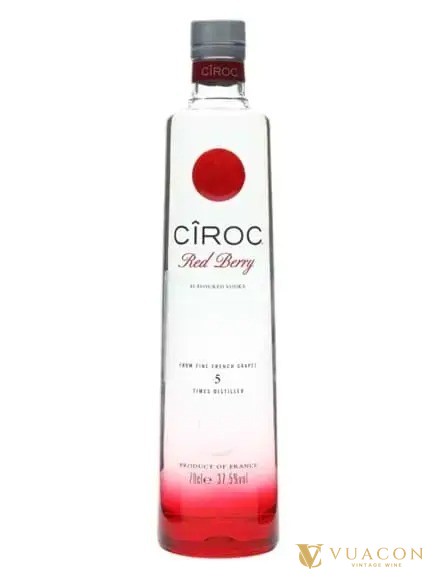 Chai Cîroc Red Berry thân trong, chấm tròn đỏ, đáy chai chuyển đỏ