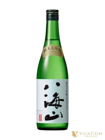 Chai sake Hakkaisan Junmai Daiginjo thân xanh nhãn trắng chữ Hán