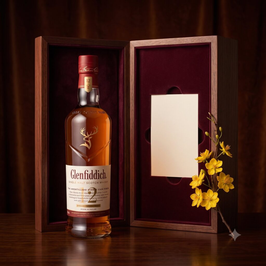 Set quà biếu whisky Glenfiddich 12 năm hộp gỗ, rượu biếu bố mẹ Tết cho bố uống rượu mạnh