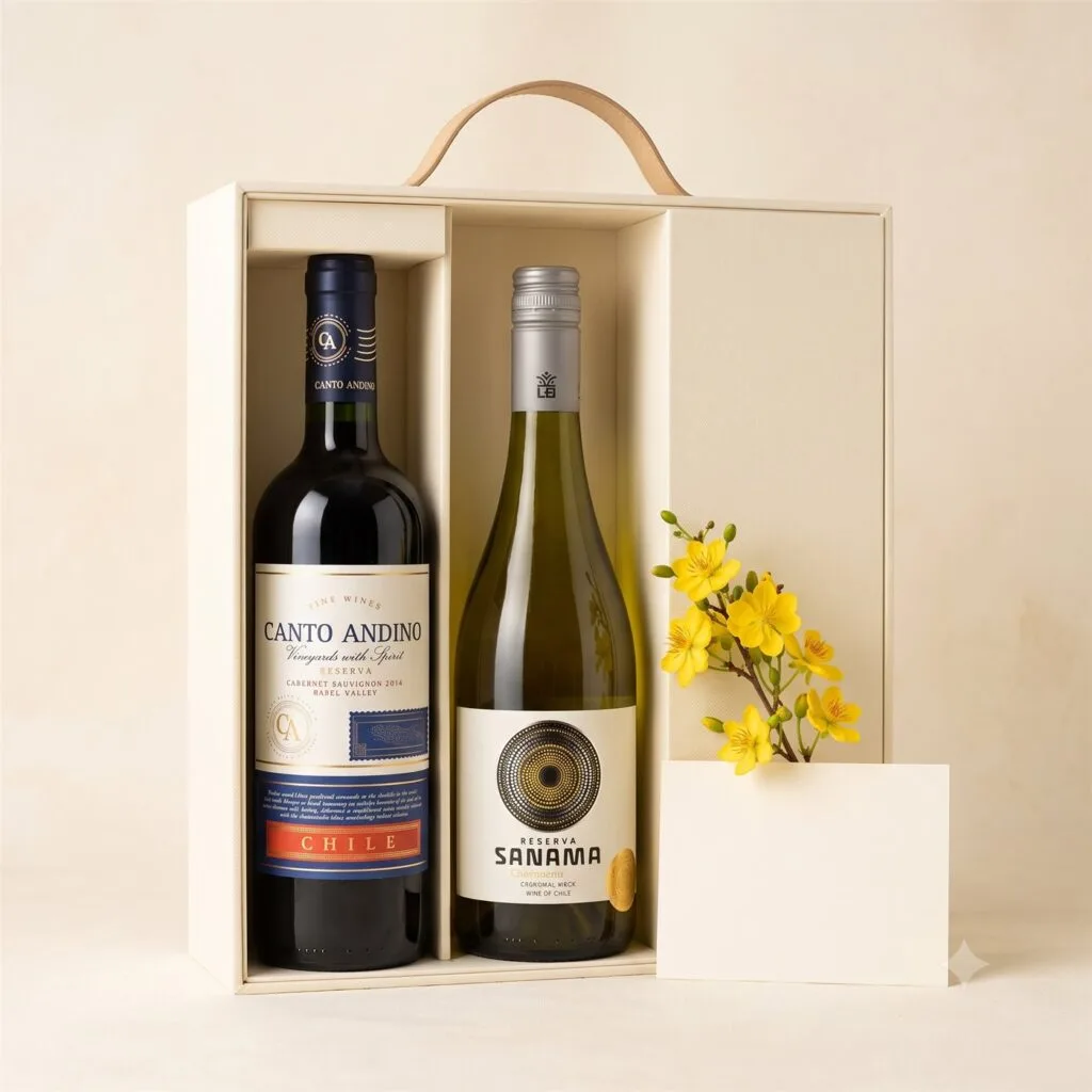 Set vang đôi Chile: Canto Andino Cabernet và Sanama Chardonnay trong hộp quà – 750ml