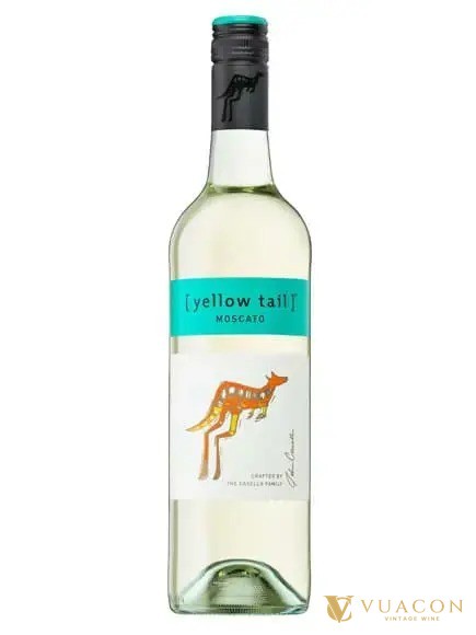 Chai Yellow Tail Moscato thân trắng, dải nhãn xanh ngọc