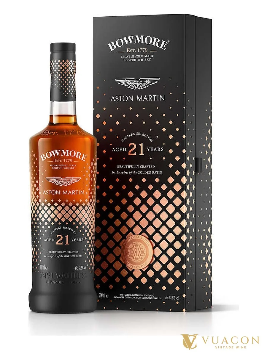 Bowmore 21 năm – Aston Martin Masters’ Selection (2021) – single Malt Scotch, Islay, Scotland, 700ml