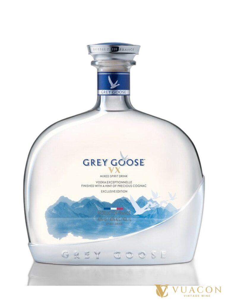 Chai Grey Goose VX dáng bình cognac dẹt, đế thủy tinh mờ